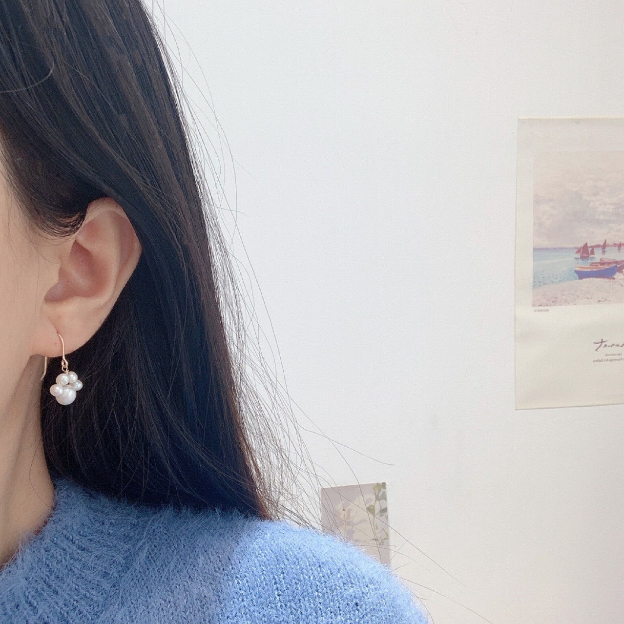 Wholesale Long Tassel Cat Claw 14k Gold Pearl Pendant Earrings